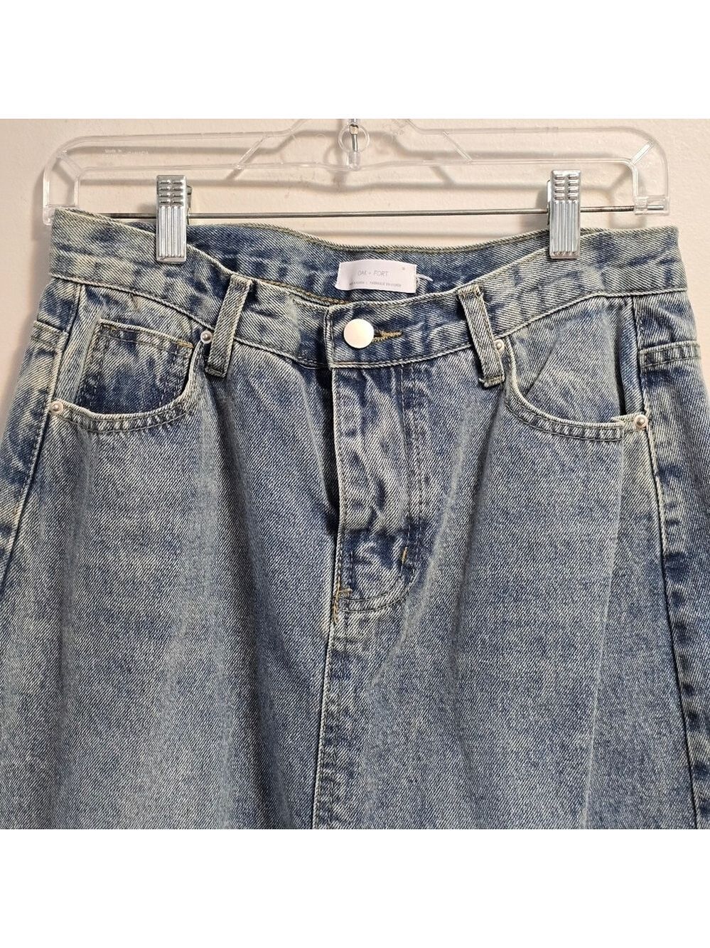 Oak +"Fort High Waist Vintage Wash Denim Midi Skirt Size 30 - Picture 2 of 7